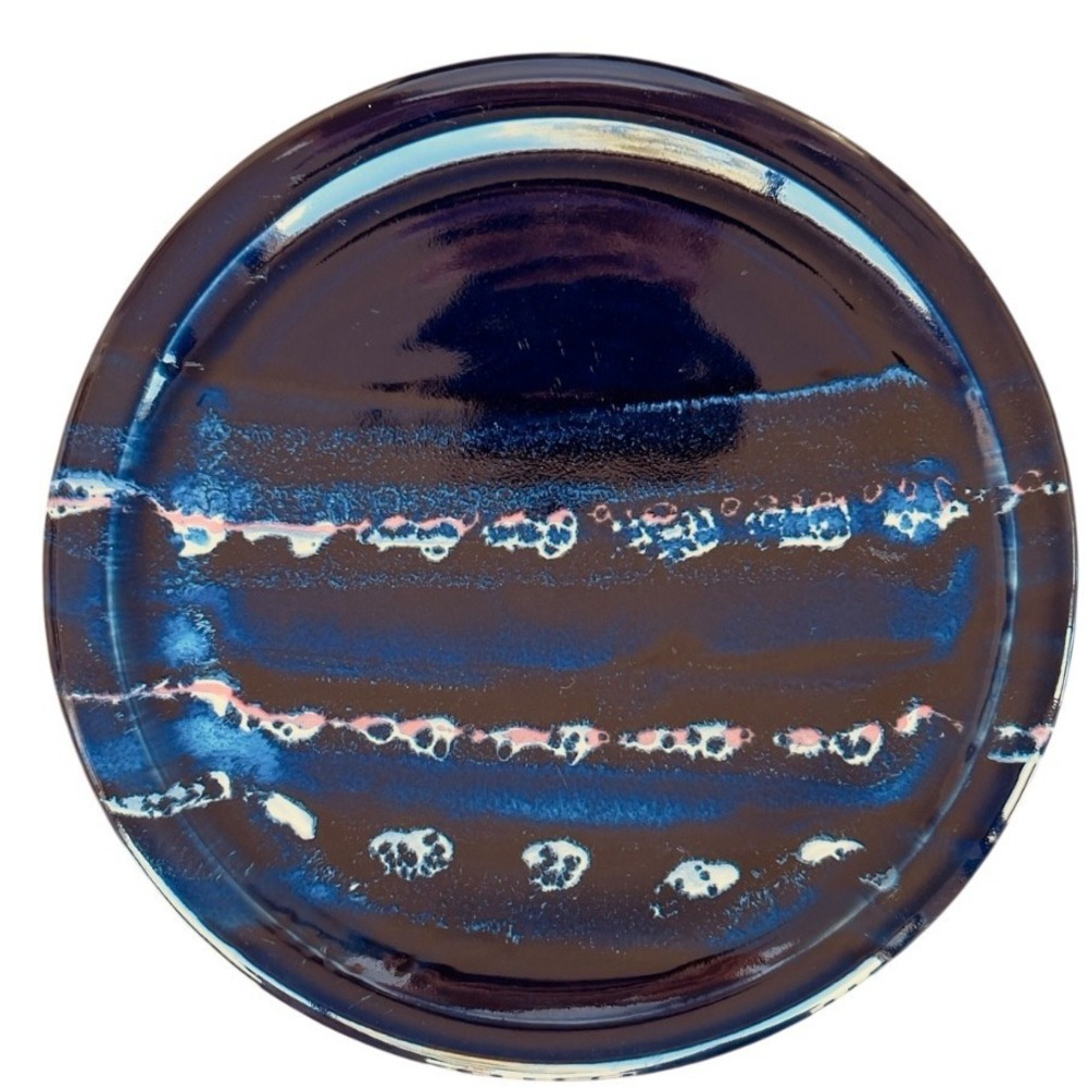 Tasmania Panogana Pottery Plate Decorative Dish Blue Brown Glazed 11"‎ Round